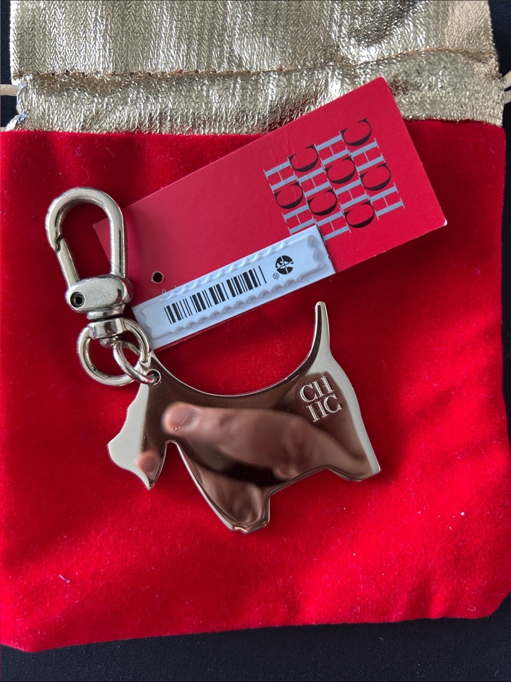Carolina Herrera Gold Dog Key with CHHC Logo